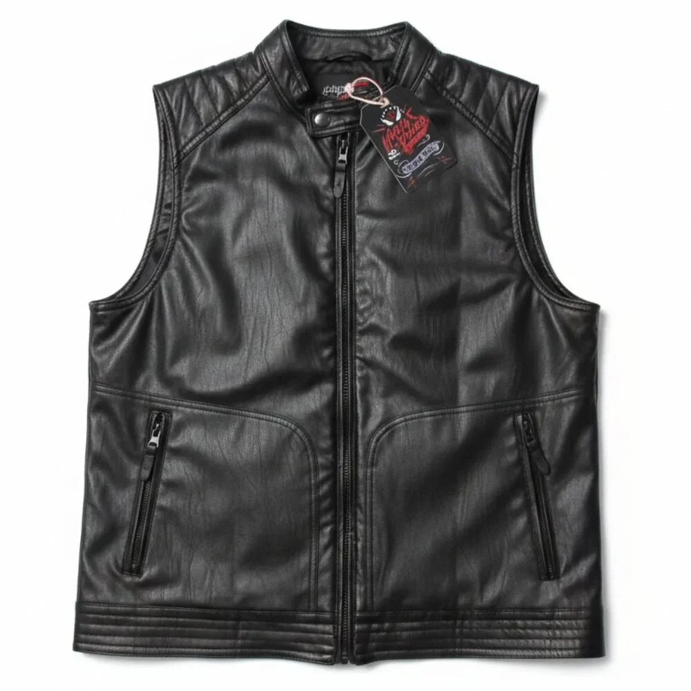 NWT Brad Paisley Moonshine Spirit Black Faux Leather Vest Boot Barn Men’s M - Picture 3 of 8